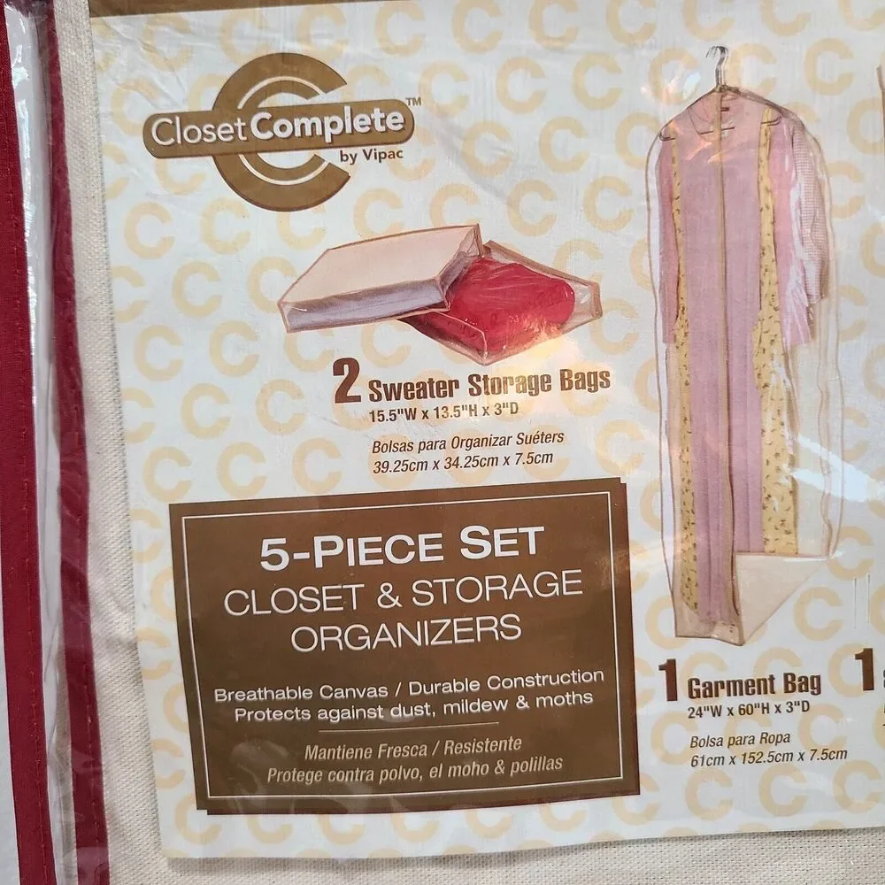 Closet Complete 5 PIECE STORAGE ORGANIZERS BY‎ VIPAC GARMENT BAG HANGING SHELVES